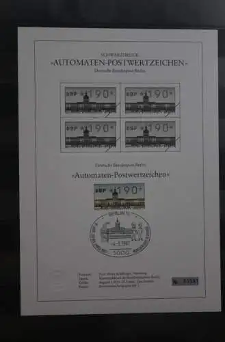 Berlin 1987; Automatenmarken; MiNr. 1; 190 Pf. auf Schwarzdruck Karton; ESST