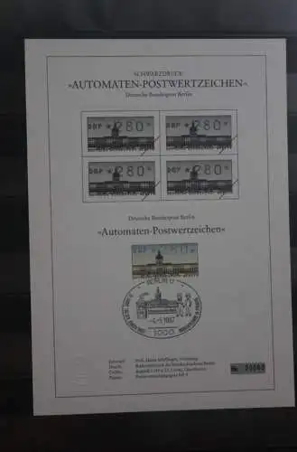 Berlin 1987; Automatenmarken; MiNr. 1; 280 Pf. auf Schwarzdruck Karton; ESST