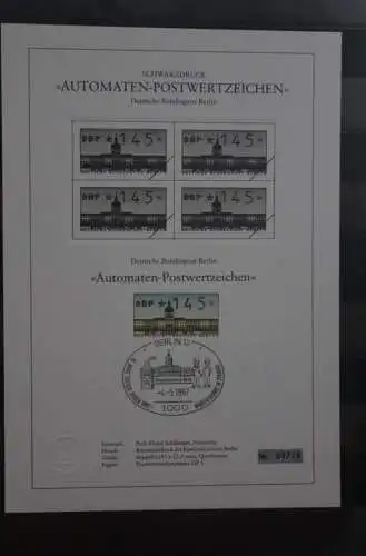 Berlin 1987; Automatenmarken; MiNr. 1; 145 Pf. auf Schwarzdruck Karton; ESST