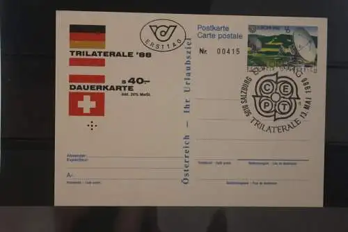 Österreich 1988; Europa Ganzsache mit Eintrittskarte Trilaterale '88, ESST