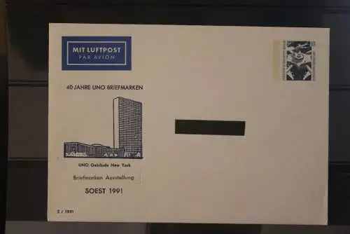 Berlin 1991; Ganzsache Briefmarken-Ausstellung 40 Jahre UNO Briefmarken Soest, ungebraucht