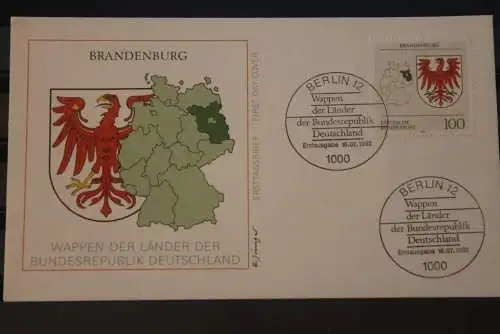 Deutschland 1992; Künstler-FDC, Wappen der Länder: Brandenburg; MiNr. 1589