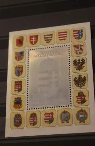 Ungarn 1991; Hologramm Block "Neues Staatswappen"; MiNr. 218 A; Rückseite schwarze Nummer; MNH