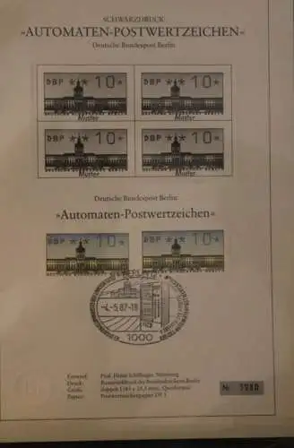 Berlin, Sonderblatt,Erinnerungsblatt,Gedenkblatt,Schwarzdruck:ATM 10 Pf.Pf. 1987