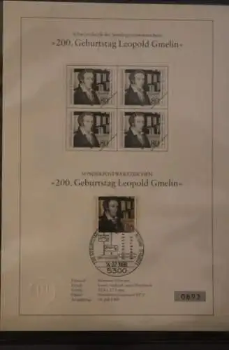 Deutschland, Sonderblatt,Erinnerungsblatt,Gedenkblatt,Schwarzdruck:Leopold Gmelin 1988