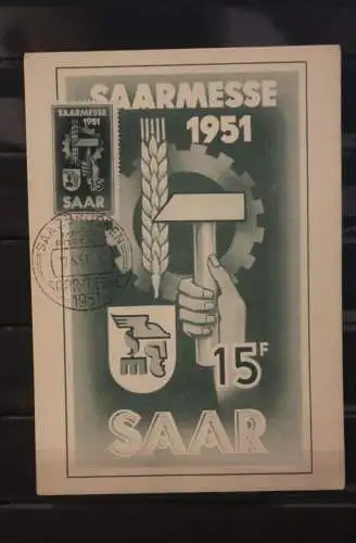 Saar, Saarland 1951; Maximumkarte "Saarmesse"; Ersttagsstempel, MiNr. 306, rar