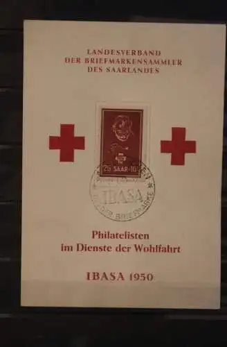 Saar, Saarland 1950; Maximumkarte "IBASA 1950"; Rotes Kreuz; Ersttagsstempel, MiNr. 292, rar