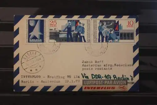 DDR 1973; Anschlußpost Gedser -Warnemünde zum Interflug Erstflug mit TU 134 am 23.4.73 Berlin-Amsterdam