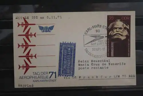 DDR 1971; Anschlußpost zum Lufthansa-Erstflug LH 192 5.11.71, Frankfurt/M.-Santa Cruz