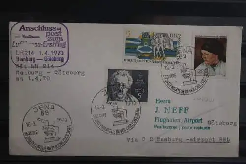 DDR 1970 Anschlußpost zum Lufthansa Erstflug LH 214 Hamburg-Göteburg am 1.4.70