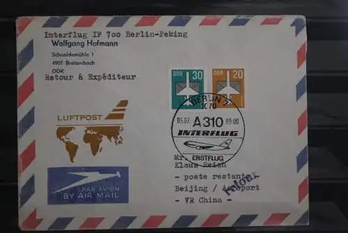 DDR 1989; Interflug IF 700 mit A 310; 5.7.89 Erstflug Berlin-Peking