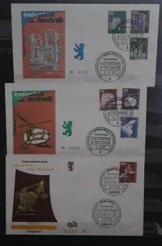 Berlin 1975/1976/1978; Freimarken: Industrie und Technik, kpl. auf FDC, MiNr. ex.494-586