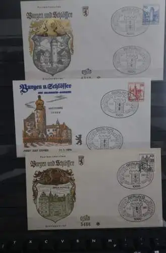 Berlin 1977/1978/1979/1980; Freimarken: Burgen und Schlösser, kpl. auf FDC, MiNr. ex.532-615