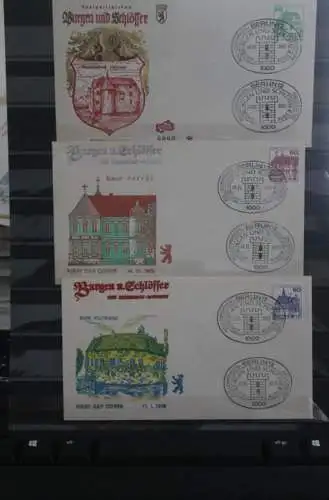 Berlin 1977/1978/1979/1980; Freimarken: Burgen und Schlösser, kpl. auf FDC, MiNr. ex.532-615