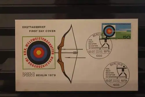 Berlin  1979; Künstler-FDC:WM Bogenschießen; MiNr. 599; kleiner Fleck unten, links