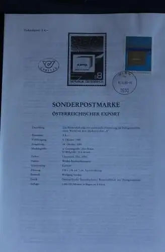 Österreich; Österreichischer Export; 18.10.1988; Ankündigungsblatt-Ersttagsblatt