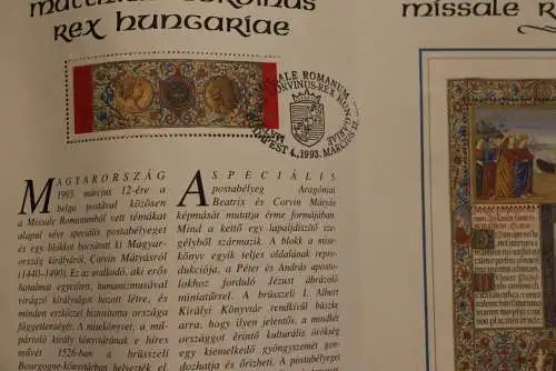 Ungarn 1993, Matthias Corvinus - Missale Romanum Ersttagsblatt