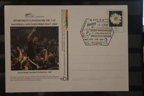 Deutschland 2007; Pluskarte Wertstempel Margerite; Zudruck Handball-WM SST, gestempelt, rar