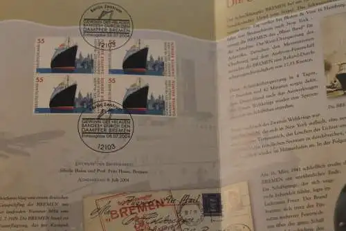 Blaues Band - Dampfer Bremen; Erinnerungsblatt; Gedenkblatt der Deutsche Post 2004