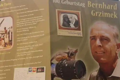 100. Geburtstag Bernhard Grzimek; Erinnerungsblatt; Gedenkblatt der Deutsche Post 2009