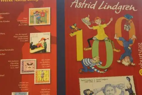 Astrid Lindgren; Gemeinschaftsausgabe D-S; Erinnerungsblatt; Gedenkblatt der Deutsche Post 2007