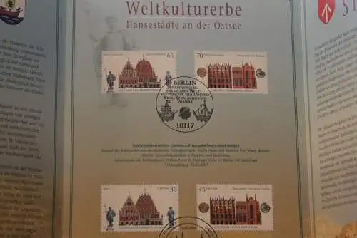 Stralsund,Wismar,Riga Weltkulturerbe der UNESCO; Erinnerungsblatt; Gedenkblatt der Deutsche Post 2007