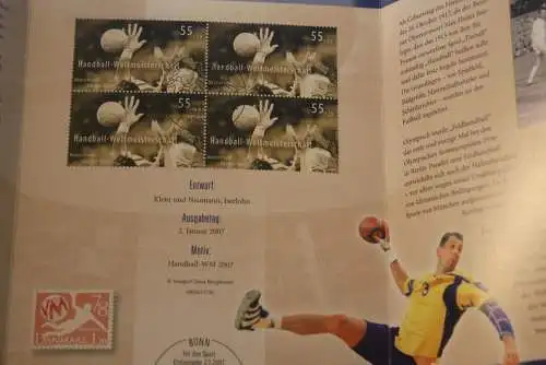 Handball-WM 2007; Erinnerungsblatt; Gedenkblatt der Deutsche Post 2007