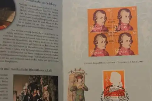 250. Geburtstag Wolfgang A. Mozart; Erinnerungsblatt; Gedenkblatt der Deutsche Post 2006