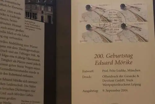 200. Geburtstag Eduard Mörike; Erinnerungsblatt; Gedenkblatt der Deutsche Post 2004