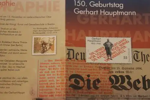 150.Geburtstag Gerhart Hauptmann; Erinnerungsblatt; Gedenkblatt der Deutsche Post 2012