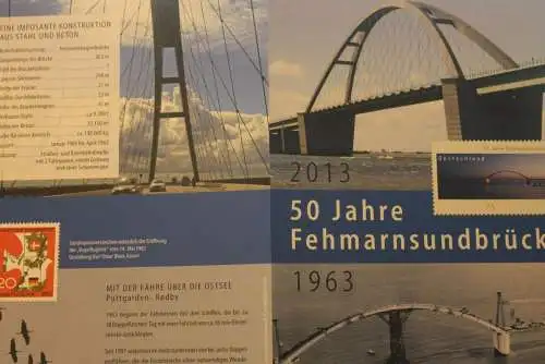 50 Jahre Fehmarnsundbrücke; Erinnerungsblatt; Gedenkblatt der Deutsche Post 2013