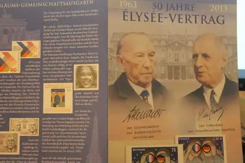 50 Jahre Elysee-Vertrag; Gemeinschaftsausgabe D-F; Erinnerungsblatt; Gedenkblatt der Deutsche Post 2013