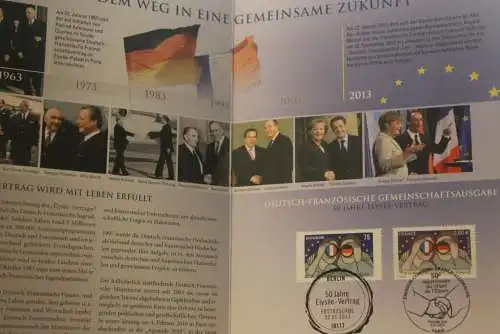 50 Jahre Elysee-Vertrag; Gemeinschaftsausgabe D-F; Erinnerungsblatt; Gedenkblatt der Deutsche Post 2013