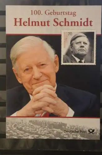 100. Geburtstag Helmut Schmidt;  Erinnerungsblatt; Gedenkblatt der Deutsche Post 2018