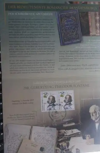 200. Geburtstag Theodor Fontane;  Erinnerungsblatt; Gedenkblatt der Deutsche Post 2019