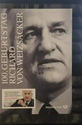 Richard von Weizsäcker; Erinnerungsblatt; Gedenkblatt der Deutsche Post 2020