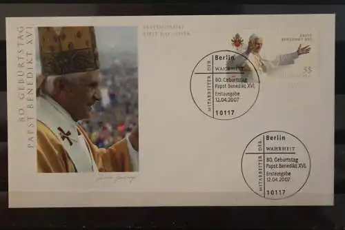 Deutschland 2007; 80. Geburtstag Papst Benedikt XVI., FDC