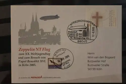 Deutschland 2005; Zeppelin NT-Flug mit NO7 Nr. 3; D-LZZF zum Besuch Papst Benedikt XVI. in Köln, mit Bordvignette