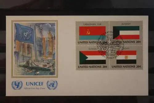 Vereinte Nationen N.Y. 1981, Flaggen;  Viererblock FDC