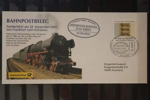 Deutschland 2005; Historische Bahnpost ZUG 83922 Frankfurt-Konstanz mit Dampflok