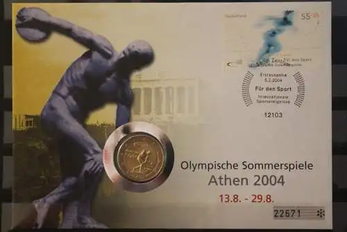 Deutschland 2004; Numisbrief mit griechischer Olympiamünze