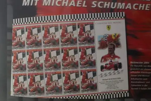 Michael Schumacher Gedenkblatt mit San Marino Kleinbogen; MNH