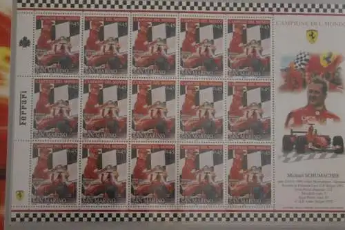 Michael Schumacher Gedenkblatt mit San Marino Kleinbogen; MNH