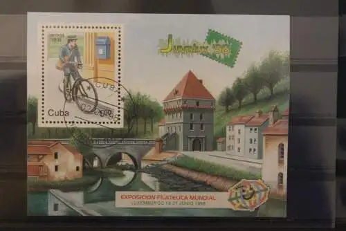 Cuba 1998; Juvalux  '98; Block; Briefträger auf Fahrrad, gestempelt