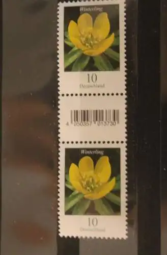 BRD; Freimarken: Blumen; 10 C; Winterling; senkrechtes Paar mit EAN; Zählnummer 90; MNH