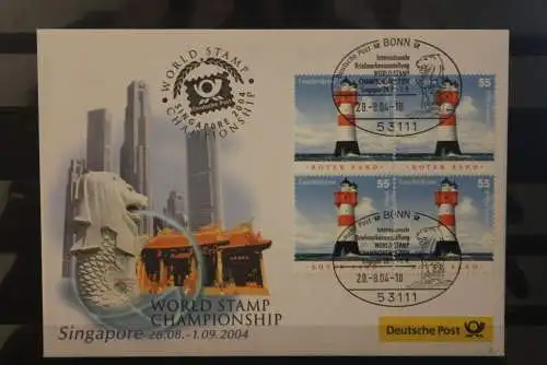 Messebrief Deutsche Post: World Stamp Championship Singapore 2004; Leuchtturm Roter Sand