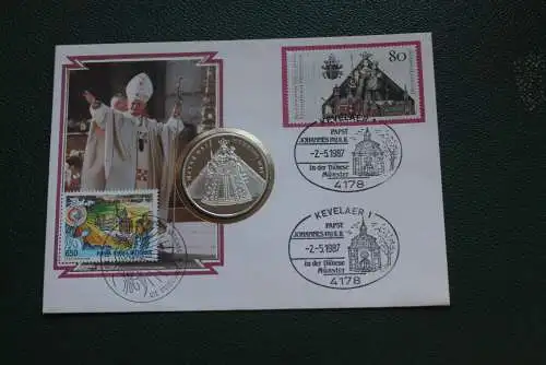 Papstreise Papst Johannes Paul II.;Kevelaer 1987; Numisbrief mit Silbermedaille