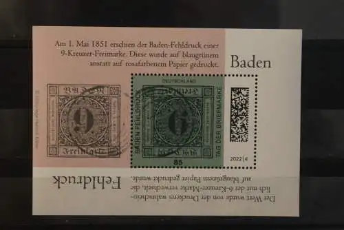 Deutschland 2022, Blockausgabe Baden Fehldruck; MNH