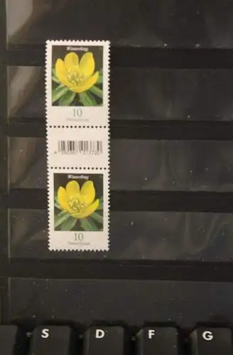 Deutschland Freimarken: Blumen, 10 C., Winterling, senkrechtes Paar mit EAN, ZN, MNG