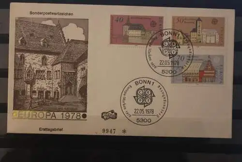 Deutschland 1978, Europa, CEPT, FDC, MiNr. 969-71